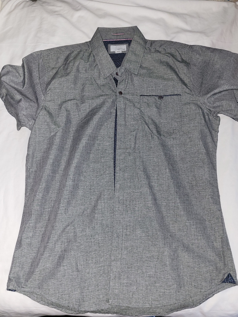 Men's Short-Sleeve Grey Dress Shirt with Contrast Trim